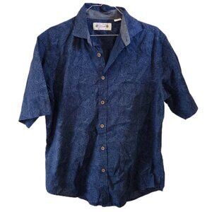 Island Republic Vintage Men's Dark Blue Print Short Sleeve Button Down Shirt